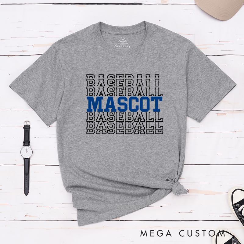 Personalized Baseball T-Shirt Featuring Team Name and Repeating Text Pattern