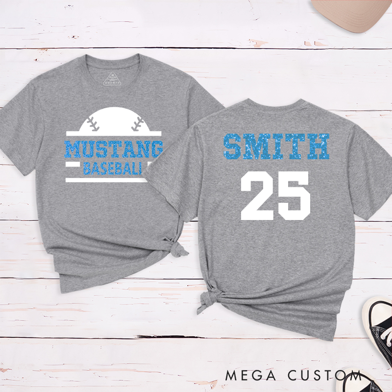Personalized baseball T-shirt featuring a custom name and number designed for players and fans