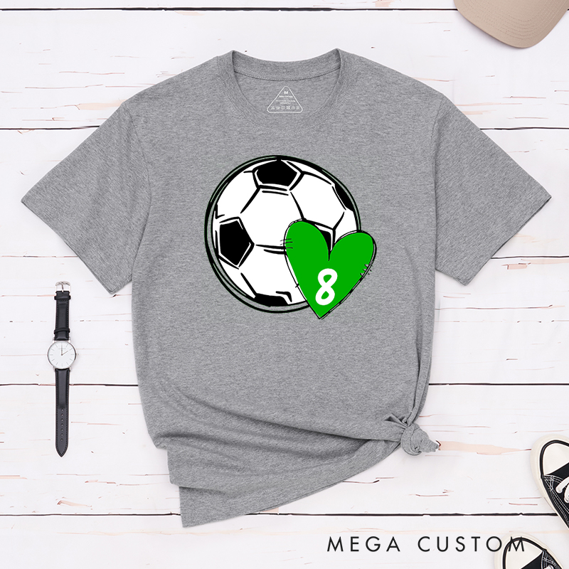 Personalized Soccer Love T-Shirt with Custom Number in Heart