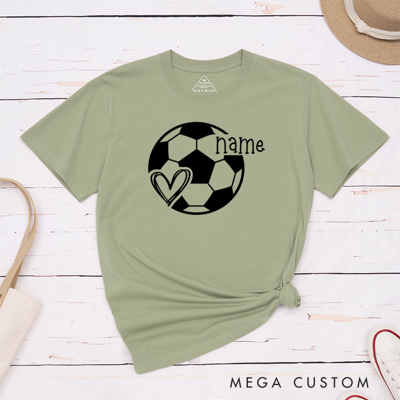 Personalized Soccer Heart T-Shirt with Custom Name Design