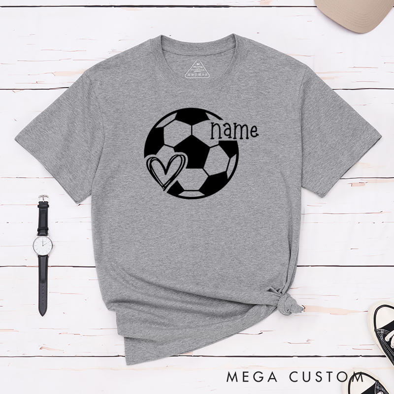 Personalized Soccer Heart T-Shirt with Custom Name Design