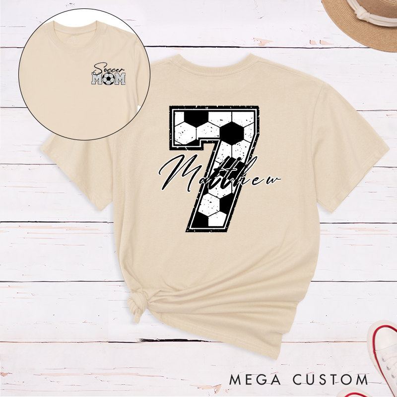 Personalized Soccer Mom T-Shirt with Custom Name and Number Design