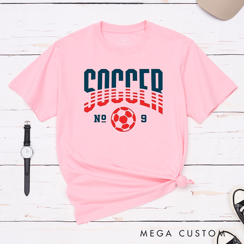 Personalized Soccer T-Shirt with Dynamic Striped Graphic and Custom Team Name and Number