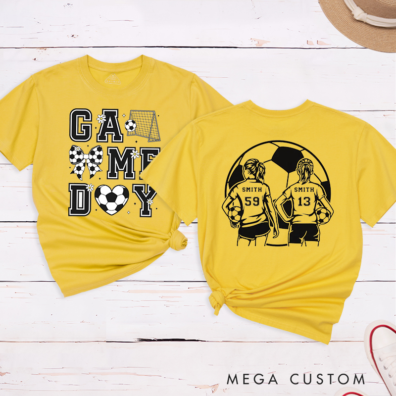 Personalized Game Day Soccer T-Shirt with Custom Name and Number Design