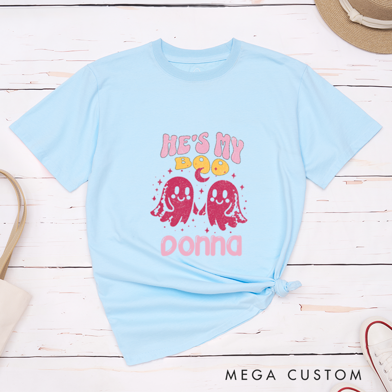 Personalized Funny Halloween Couple Matching T-Shirt She's My Boo He's My Boo Halloween Matching Shirt For Couple 