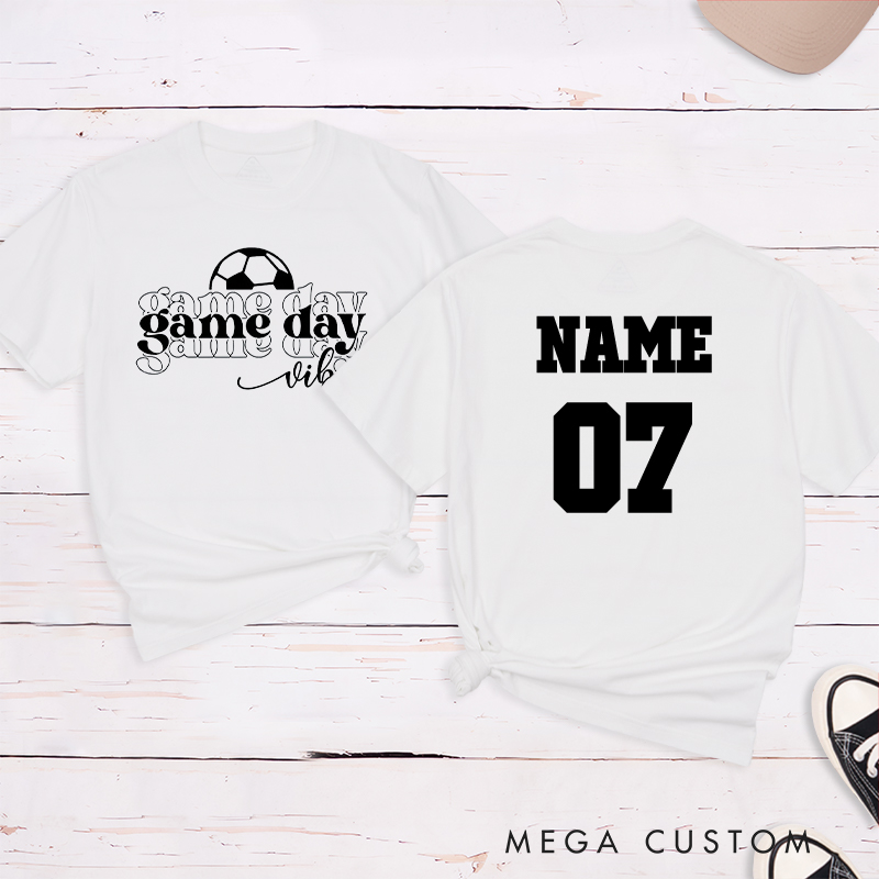 Personalized Game Day Vibes T-Shirt Featuring Layered Typography and Custom Name and Number