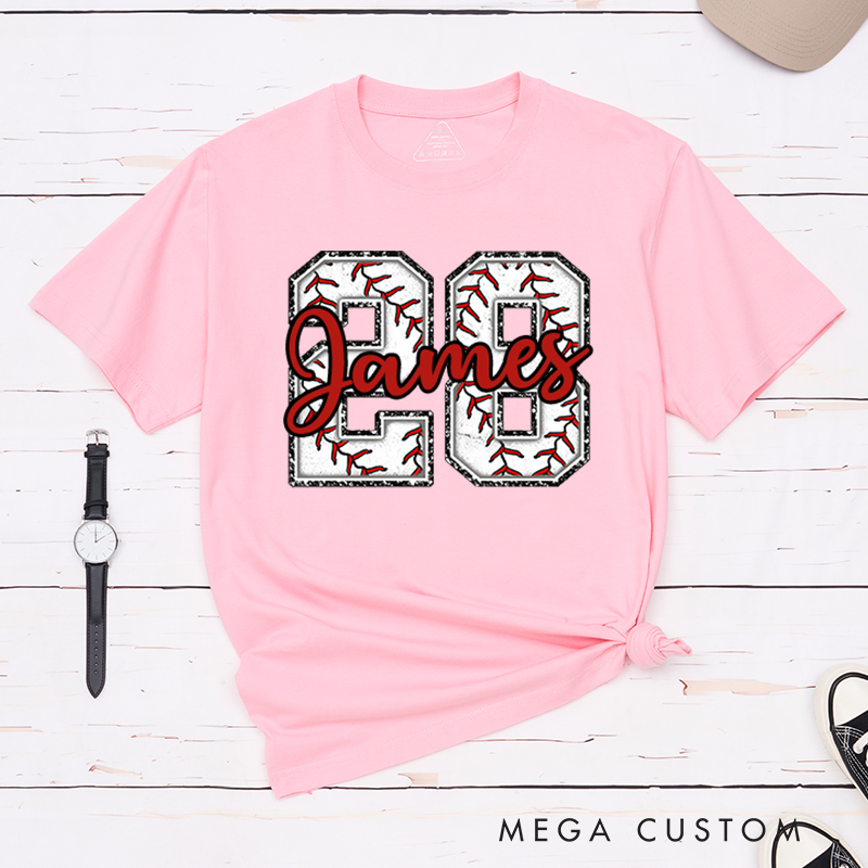 Personalized Baseball T-Shirt Featuring Distressed Numbers and Custom Name and Number