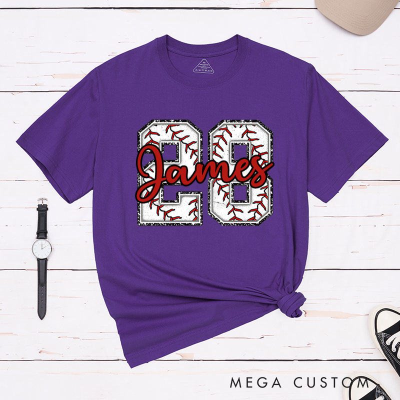 Personalized Baseball T-Shirt Featuring Distressed Numbers and Custom Name and Number