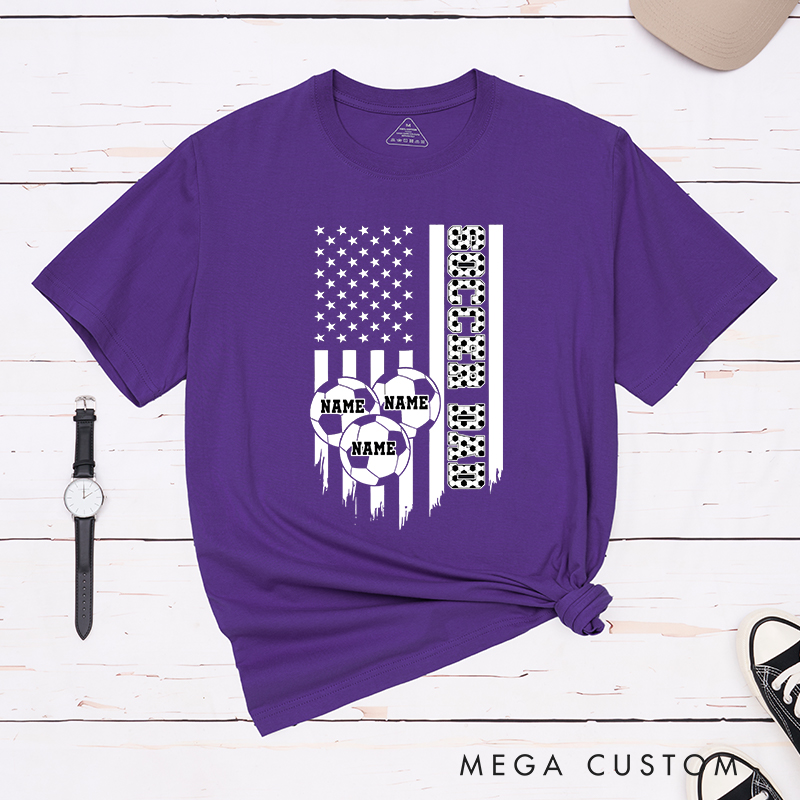 Personalized Soccer Dad T-Shirt with American Flag and Custom Name