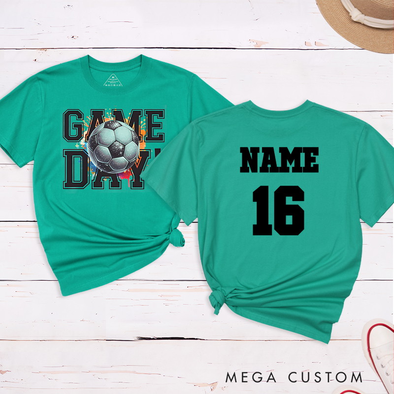 Personalized Soccer T-Shirt Featuring Vibrant Splash Design and Custom Name and Number