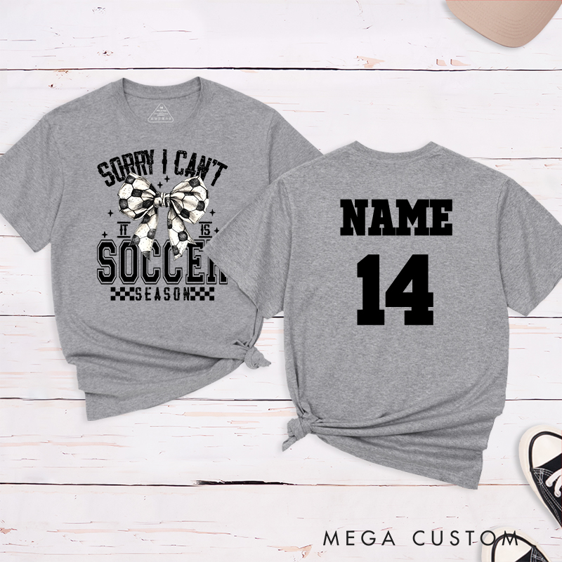 Personalized Soccer Season T-Shirt with Stylish Bow Design and Custom Name and Number