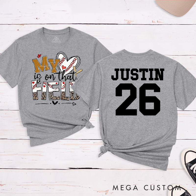 Personalized "My Heart is on That Field" Baseball T-Shirt with Custom Name and Number