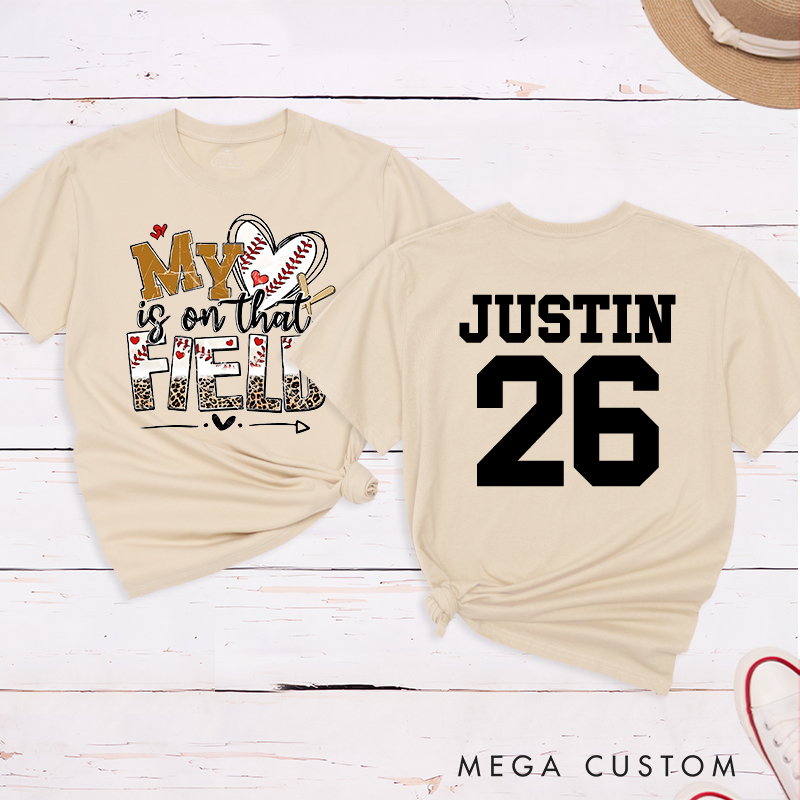Personalized "My Heart is on That Field" Baseball T-Shirt with Custom Name and Number