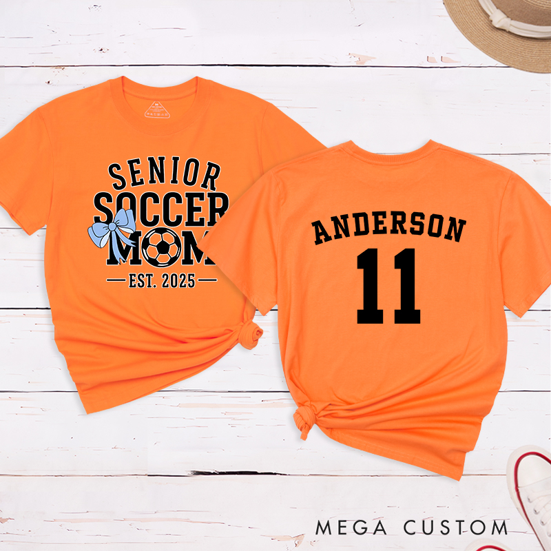 Personalized Senior Soccer Mom T-Shirt with Custom Name, Number, and Graduation Year
