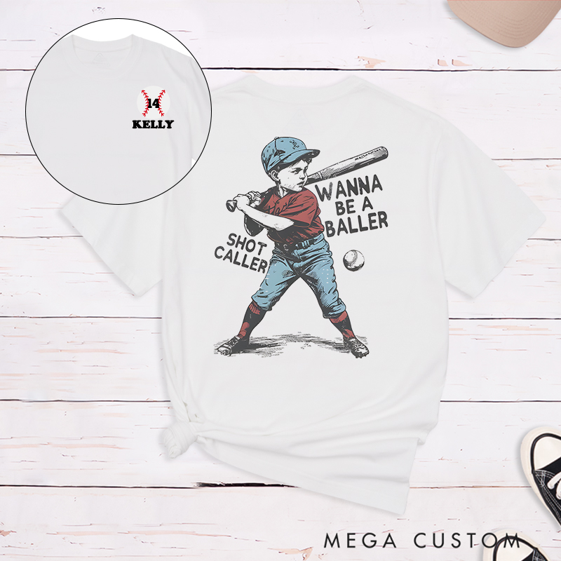 Personalized "Wanna Be a Baller" Vintage Baseball T-Shirt with Custom Name and Number  