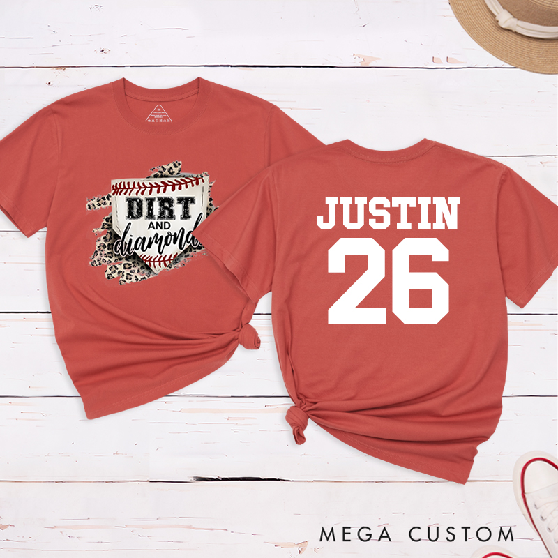 Personalized "Dirt and Diamonds" Baseball T-Shirt with Custom Name and Number