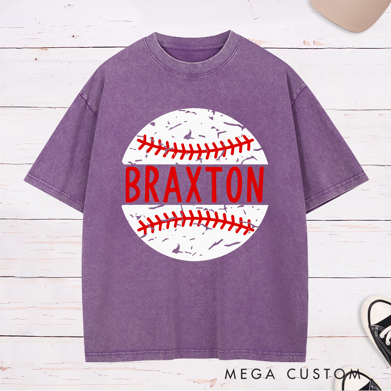 Personalized Baseball Team Washed T-Shirts with Custom Name and Distressed Ball Graphic