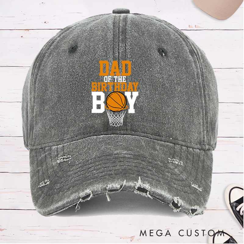 Personalized Distressed Denim Cap with Custom Title for Birthday Celebration and Basketball Design