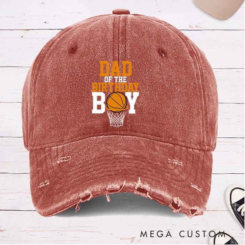 Personalized Distressed Denim Cap with Custom Title for Birthday Celebration and Basketball Design