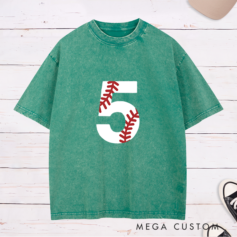 Personalized Baseball Washed T-Shirt with Distressed Number Design for a Unique Look