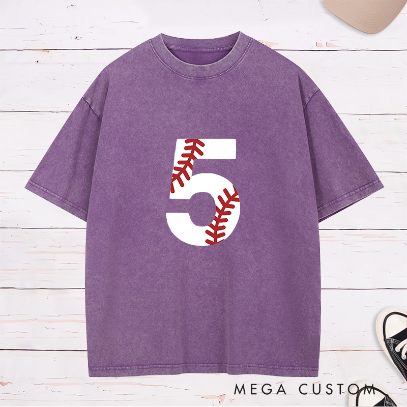 Personalized Baseball Washed T-Shirt with Distressed Number Design for a Unique Look