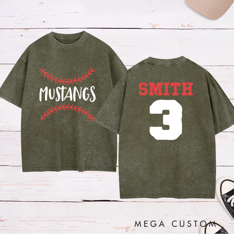 Personalized Baseball Fan Washed T-Shirt with Stylish Stitch Graphic and Custom Text