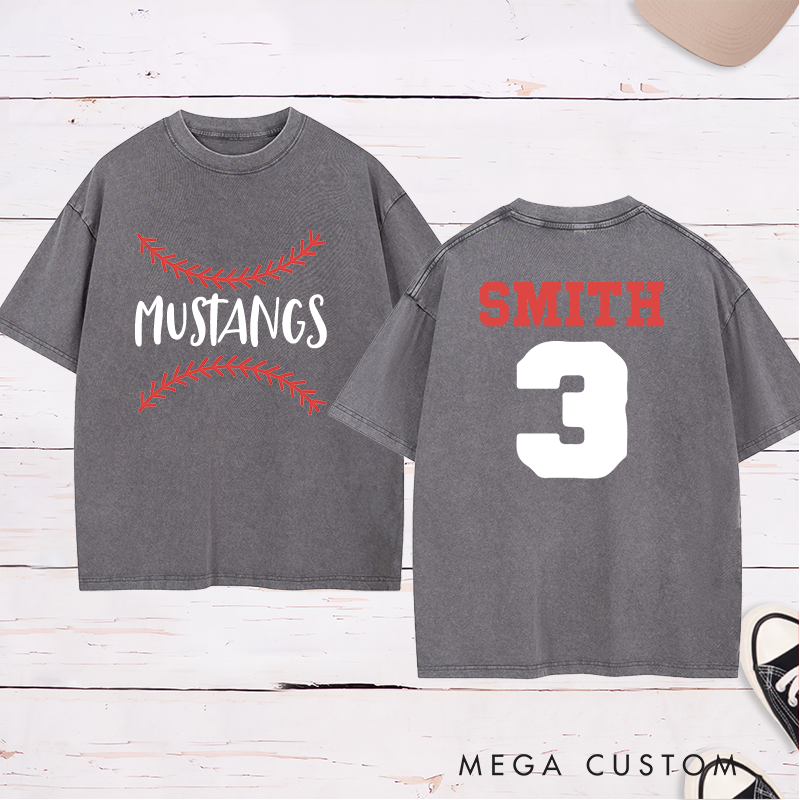 Personalized Baseball Fan Washed T-Shirt with Stylish Stitch Graphic and Custom Text
