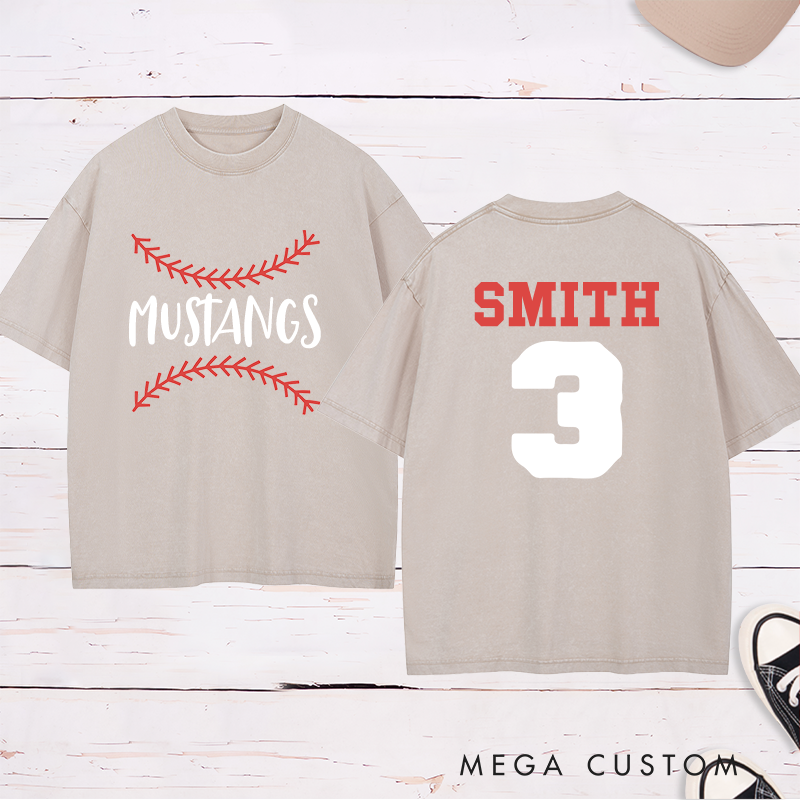 Personalized Baseball Fan Washed T-Shirt with Stylish Stitch Graphic and Custom Text