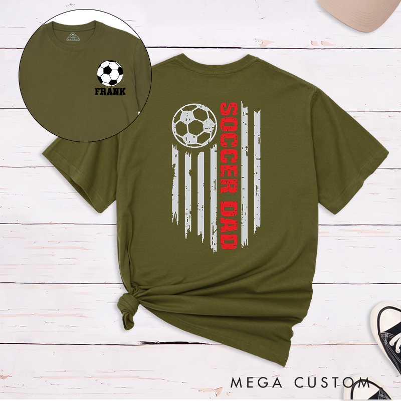 Personalized Patriotic Soccer Dad T-Shirt with Custom Name 