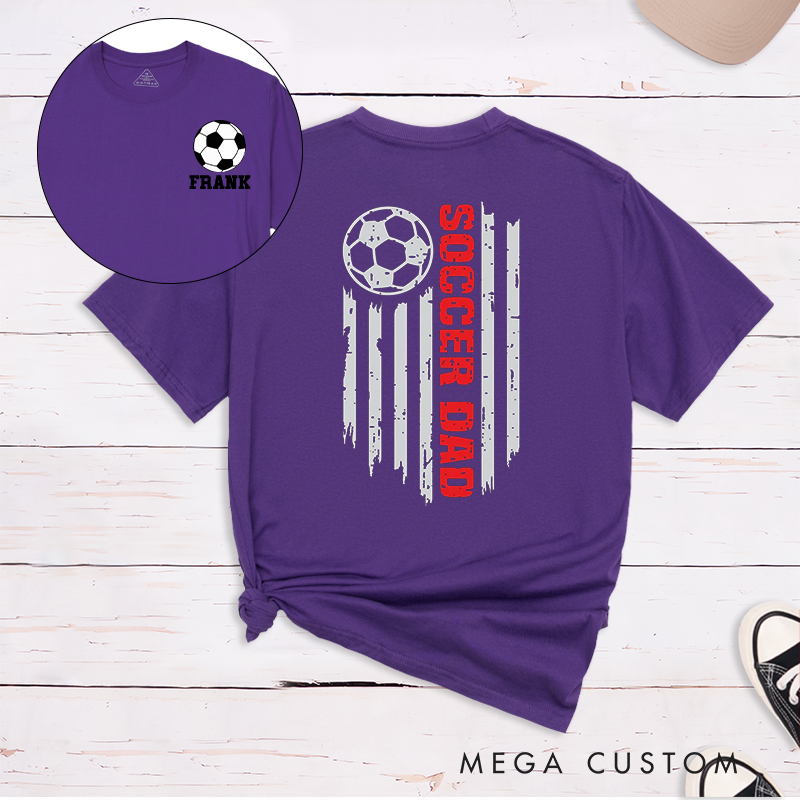 Personalized Patriotic Soccer Dad T-Shirt with Custom Name 