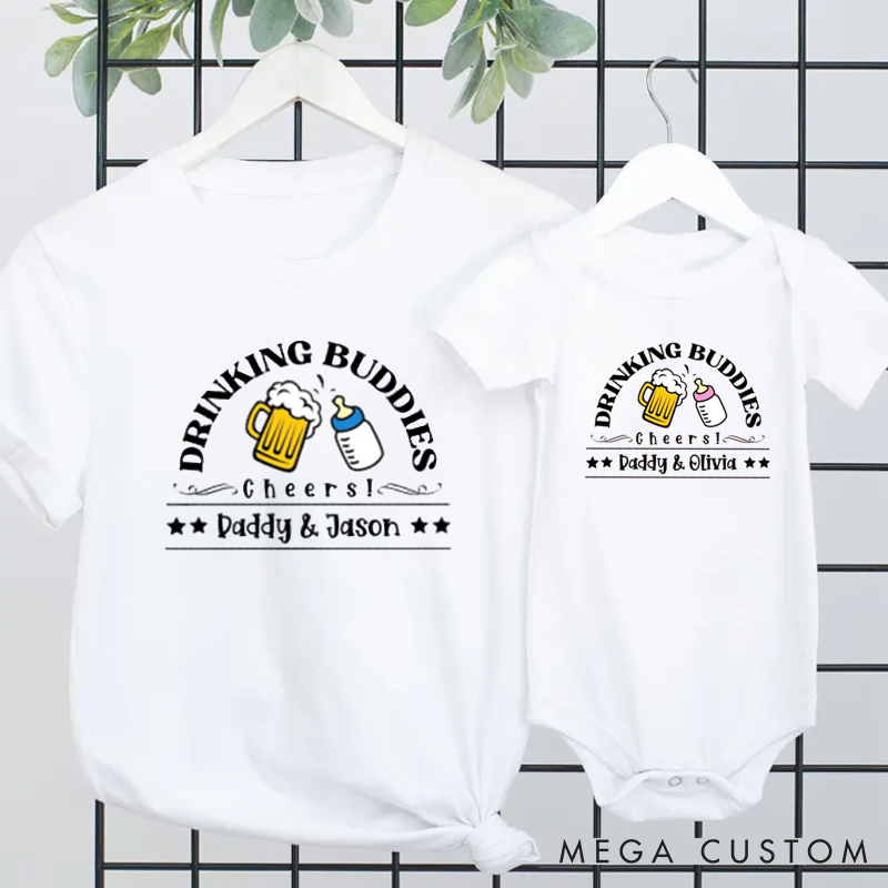 Personalized Drinking Buddies Dad and Baby Matching Outfit