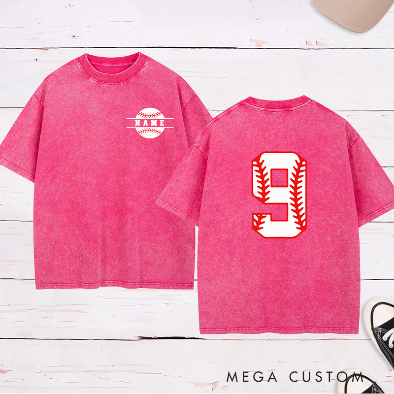 Personalized Sports Fan Washed T-Shirt with Unique Baseball-Inspired Number and Name Print