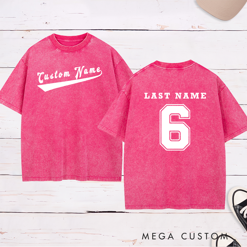 Personalized Sports Washed T-Shirt with Custom Name and Number Design