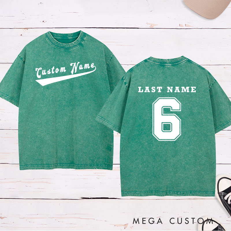 Personalized Sports Washed T-Shirt with Custom Name and Number Design