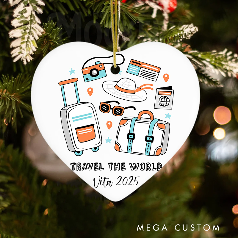 Personalized Travel the World Christmas Ornament Gift for Traveling Lovers Christmas Decoration Traveler Gift