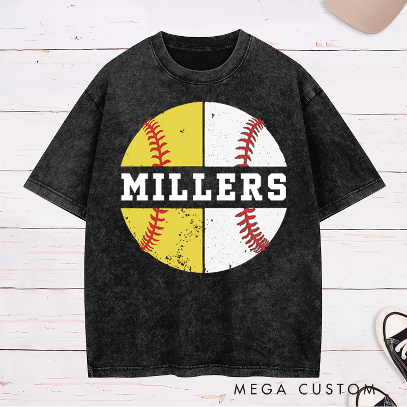 Personalized Baseball and Softball Washed T-Shirt with Name