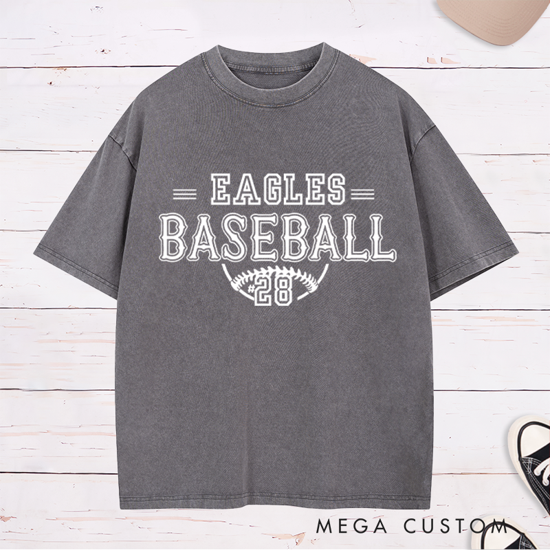 Personalized Baseball Washed T-Shirt with Custom Team Name and Player Number