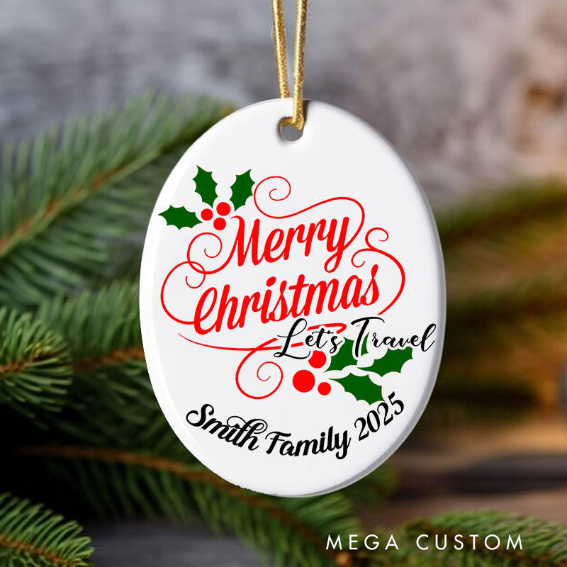 Personalized Merry Christmas Let's Travel Christmas Ornament Gift for Traveling Lovers Christmas Decoration