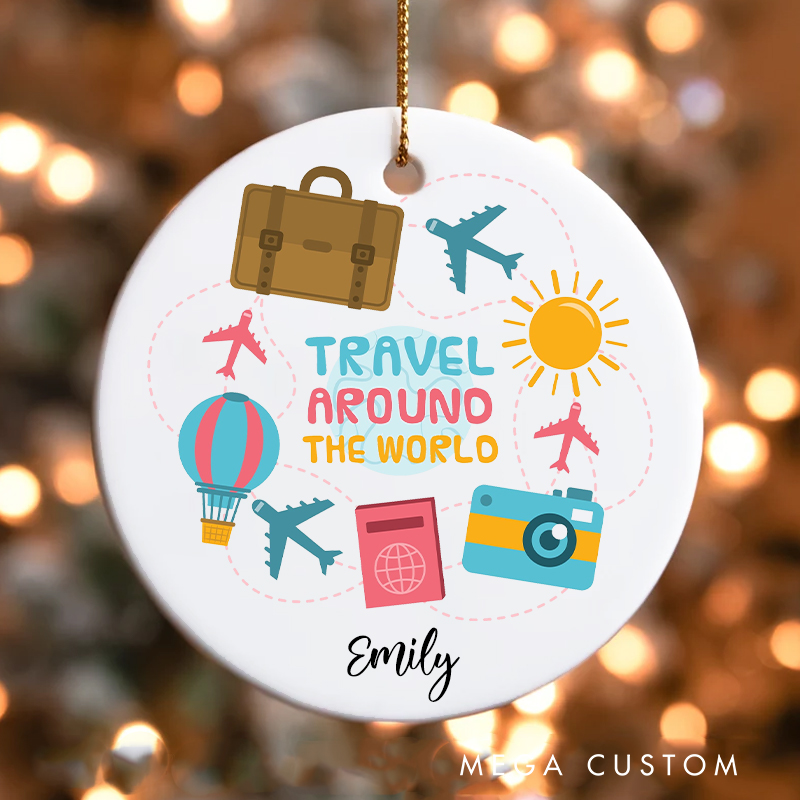Personalized Travel Around the World Christmas Ornament Gift for Traveling Lovers Christmas Decoration