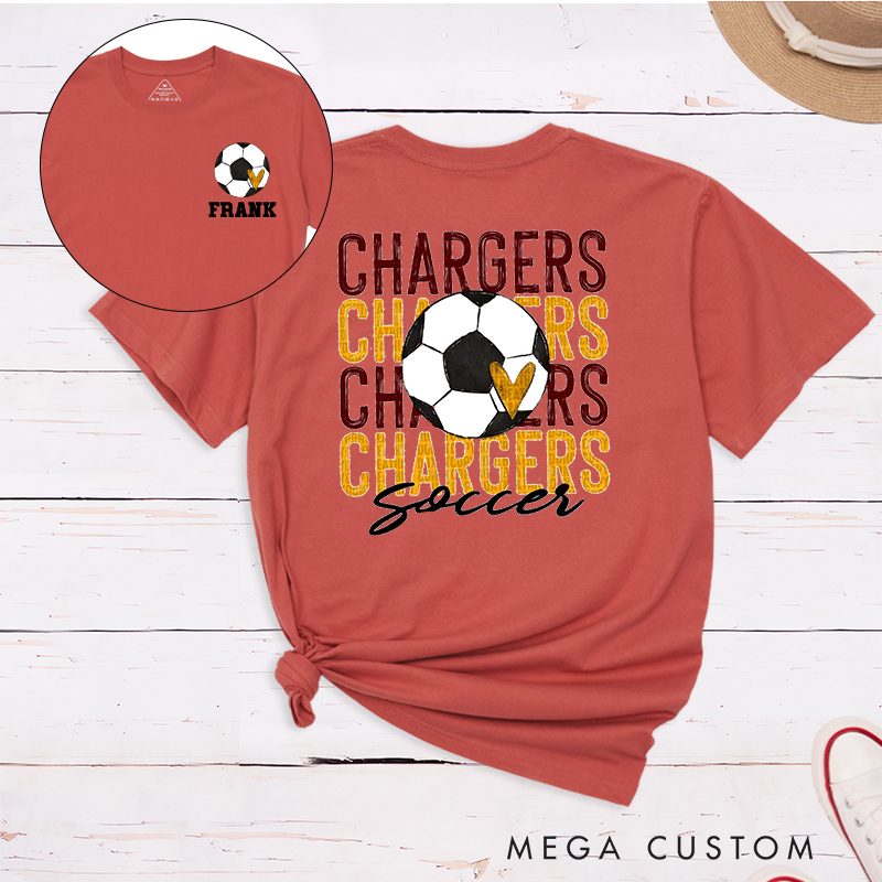 Personalized Soccer T-Shirt with Team Name Repeat Design and Custom Name & Number
