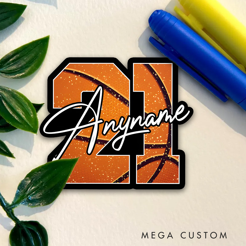 Personalized Basketball Decal with Custom Name and Number Glitter Textured Sports Design for Players and Fans