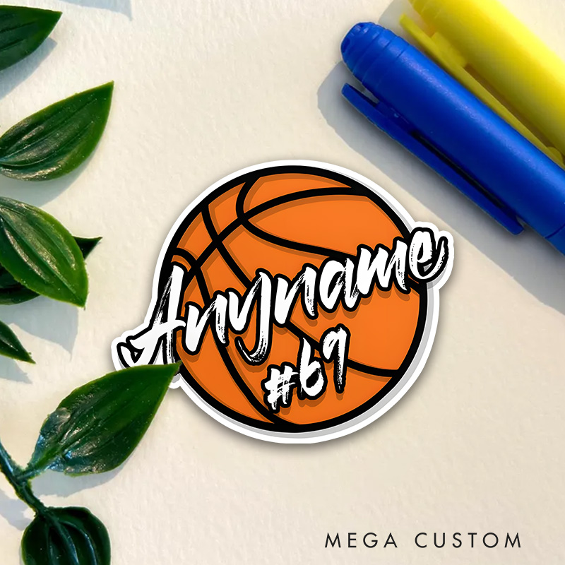 Personalized Basketball Decal with Custom Name and Number Bold Handwritten Style Design for Players and Fans