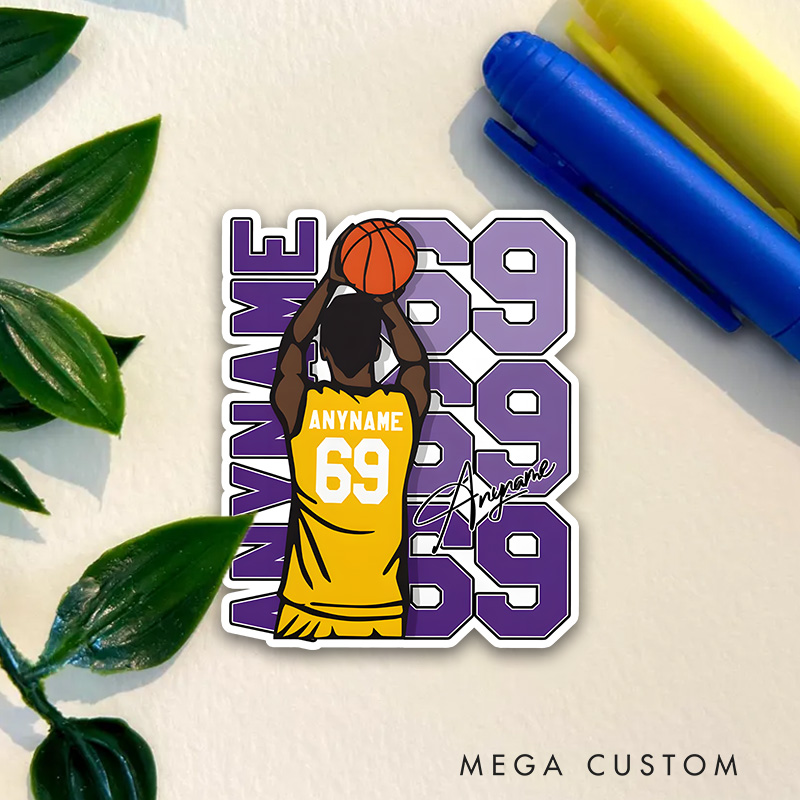 Personalized Basketball Decal with Custom Name and Number Dynamic Shooting Pose Design