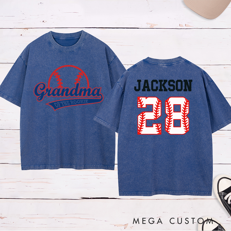 Personalized Baseball Name and Number Washed  T-Shirt for Grandma