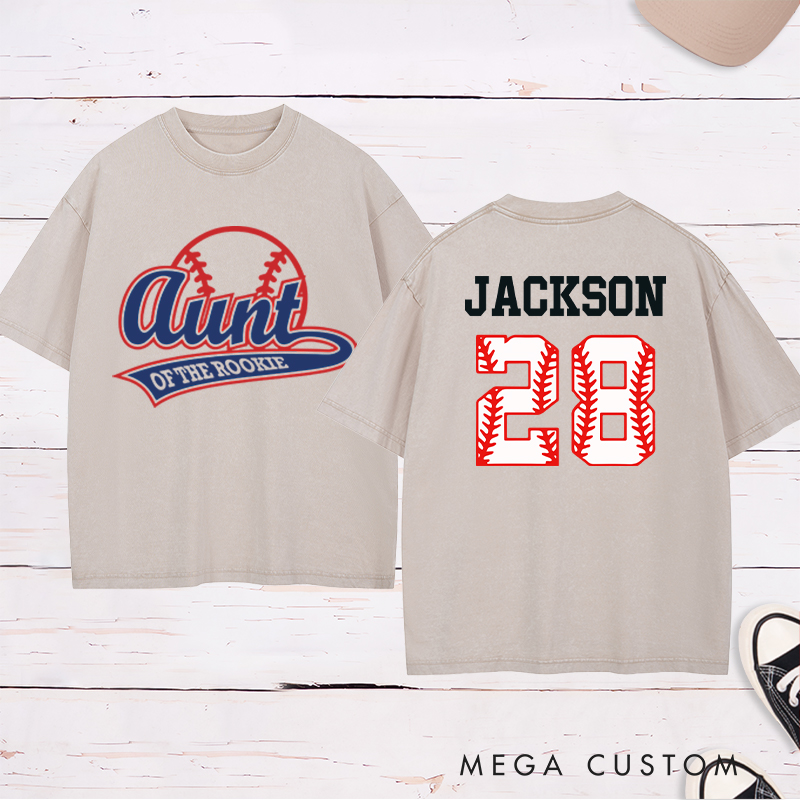Personalized Baseball Name and Number Washed T-Shirt for Aunt