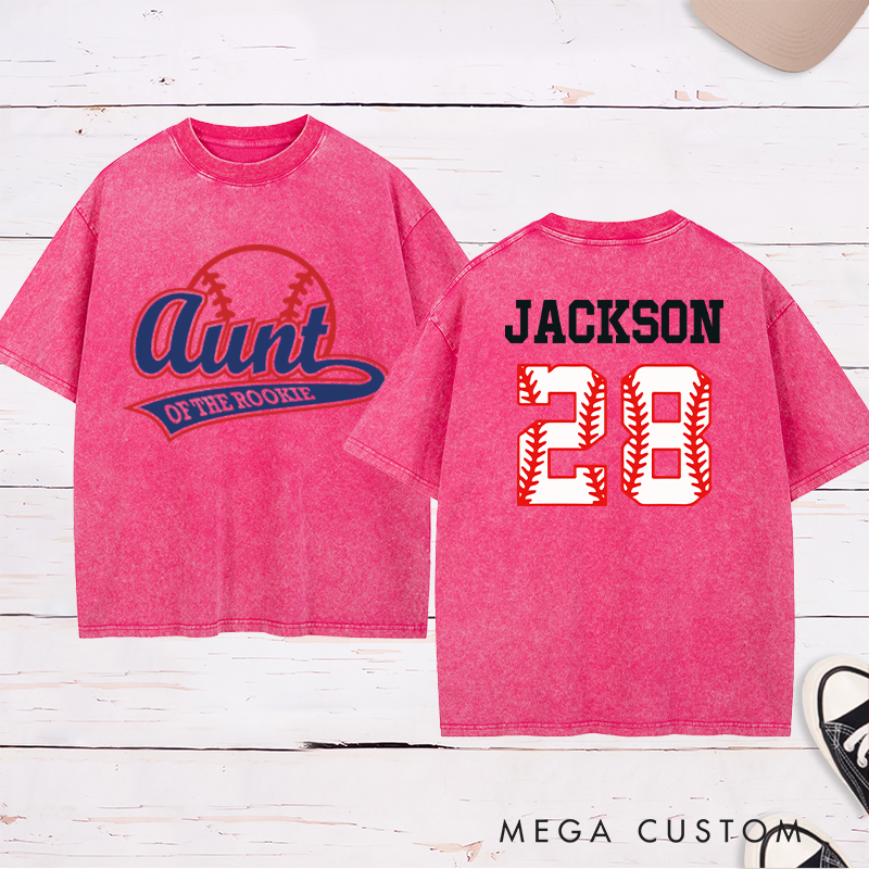 Personalized Baseball Name and Number Washed T-Shirt for Aunt