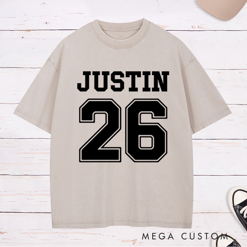 Personalized Team Name and Number Washed T-Shirt