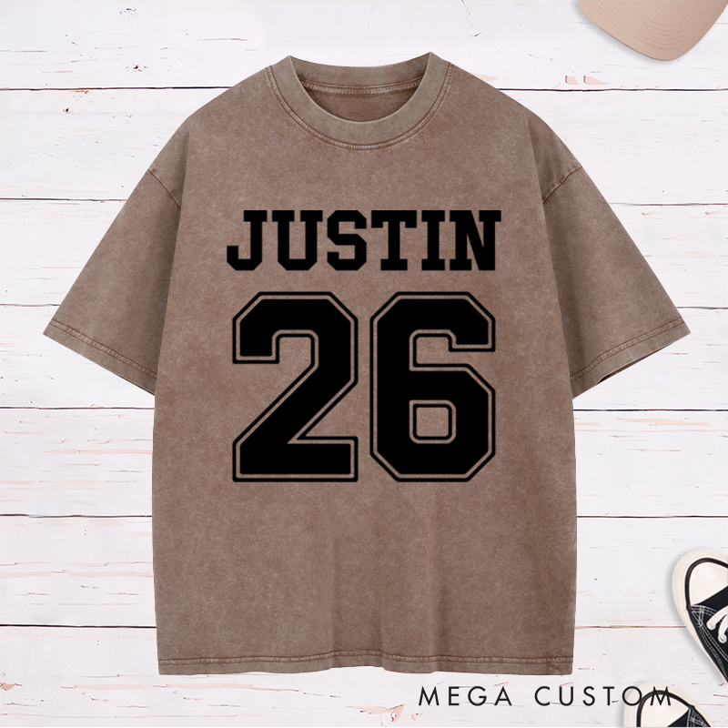 Personalized Team Name and Number Washed T-Shirt