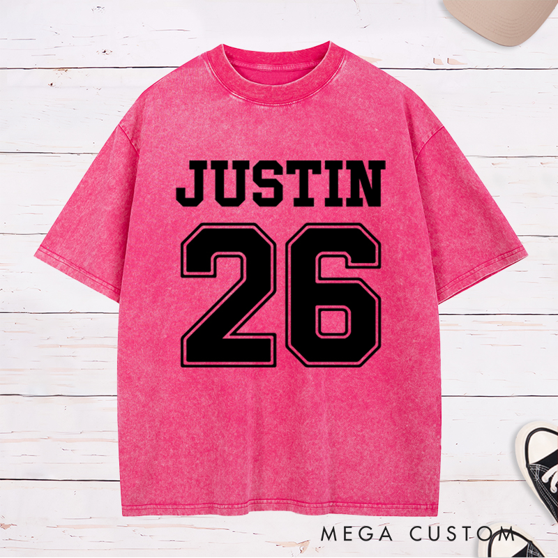 Personalized Team Name and Number Washed T-Shirt