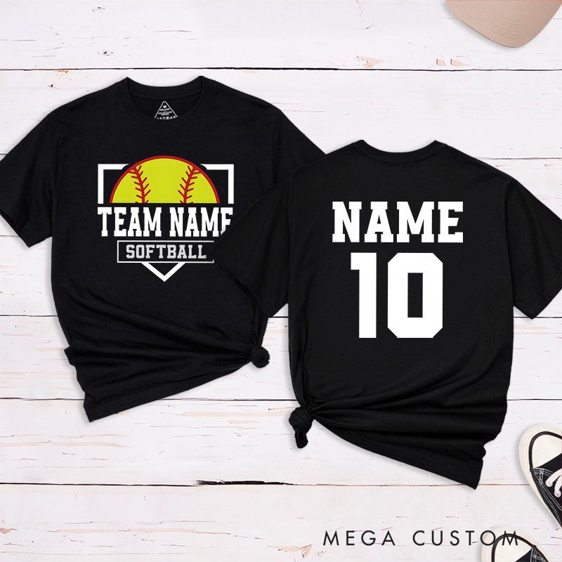 Personalized Softball Team T-Shirt Design Featuring Custom Team Name Player Name and Number with Bold Graphics